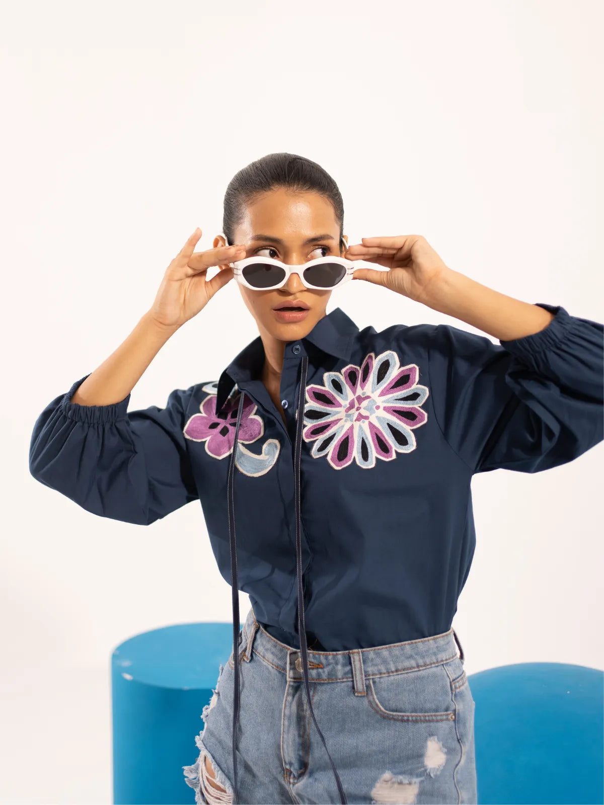 Blue Bellflower Patch Shirt