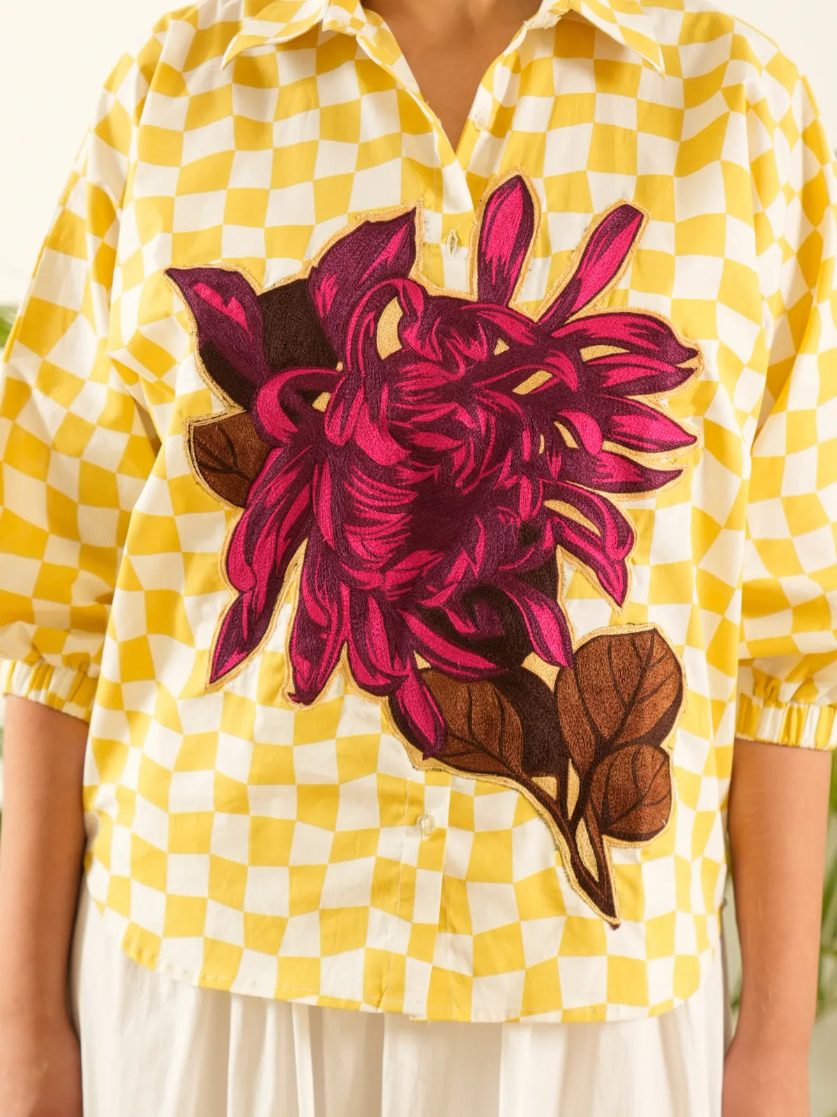 Chrysanthemum Flower Embroidered Shirt
