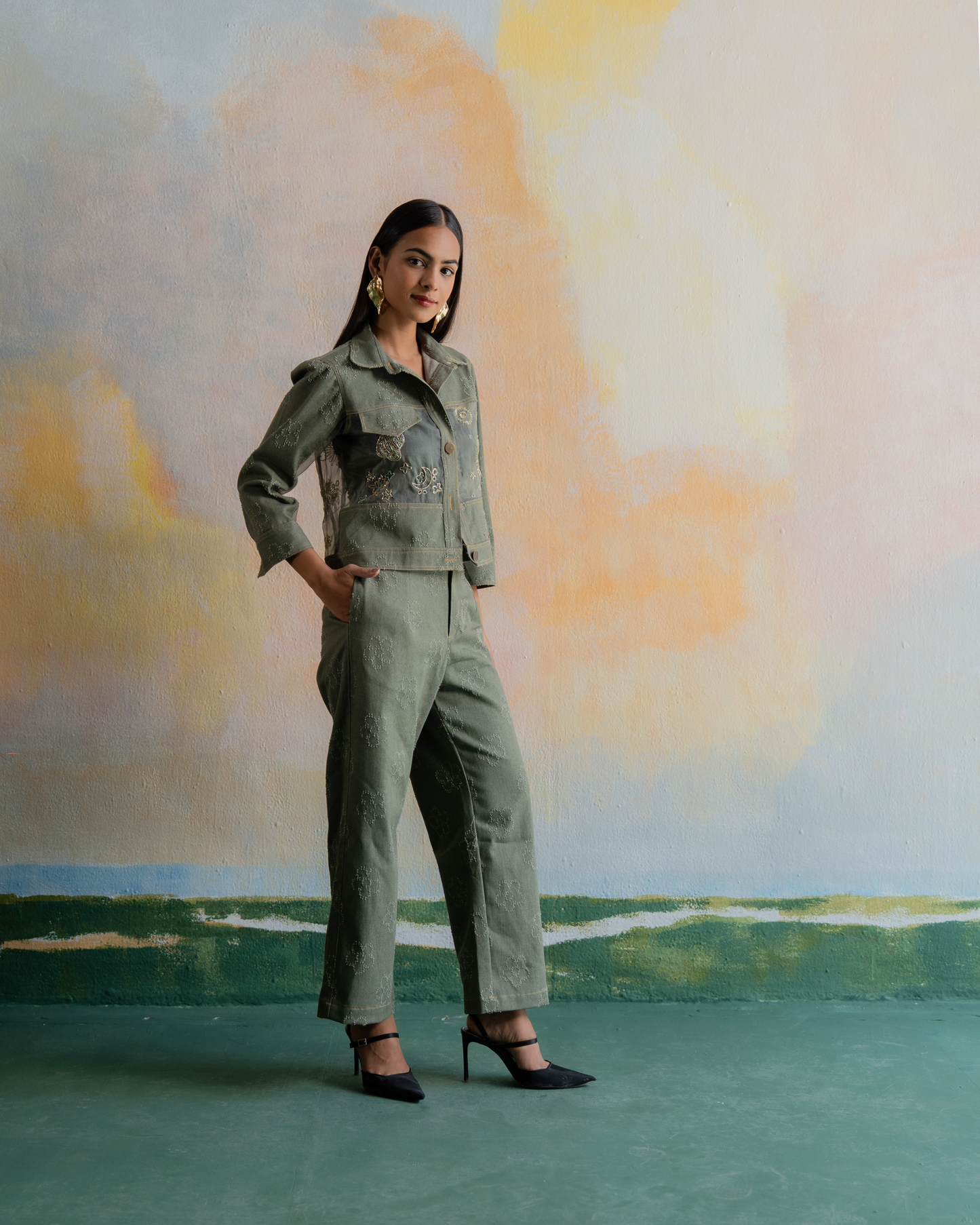 Green Galaxy Denim Set