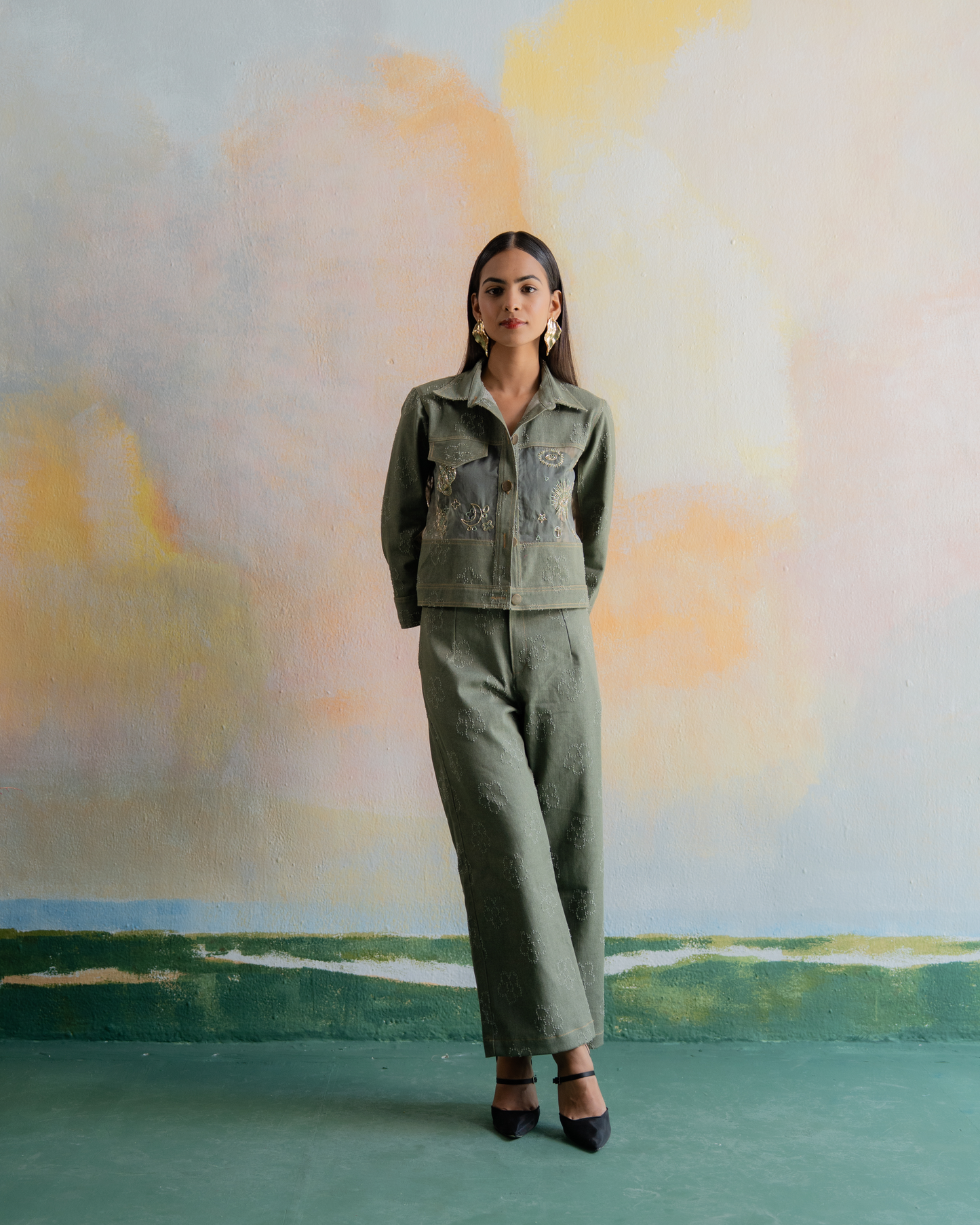 Green Galaxy Denim Set