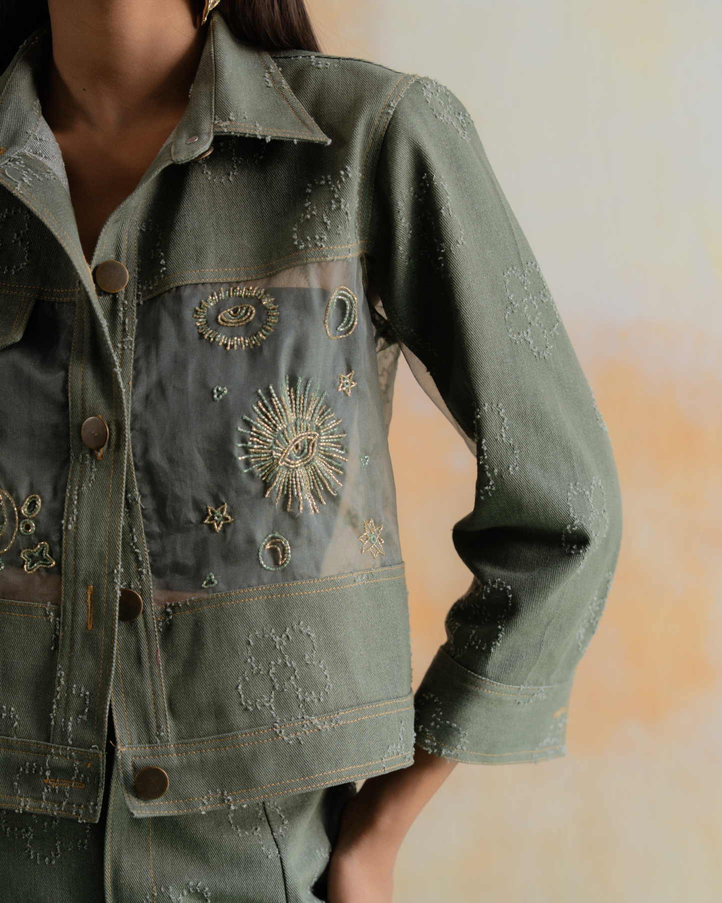 Green Galaxy Denim Set