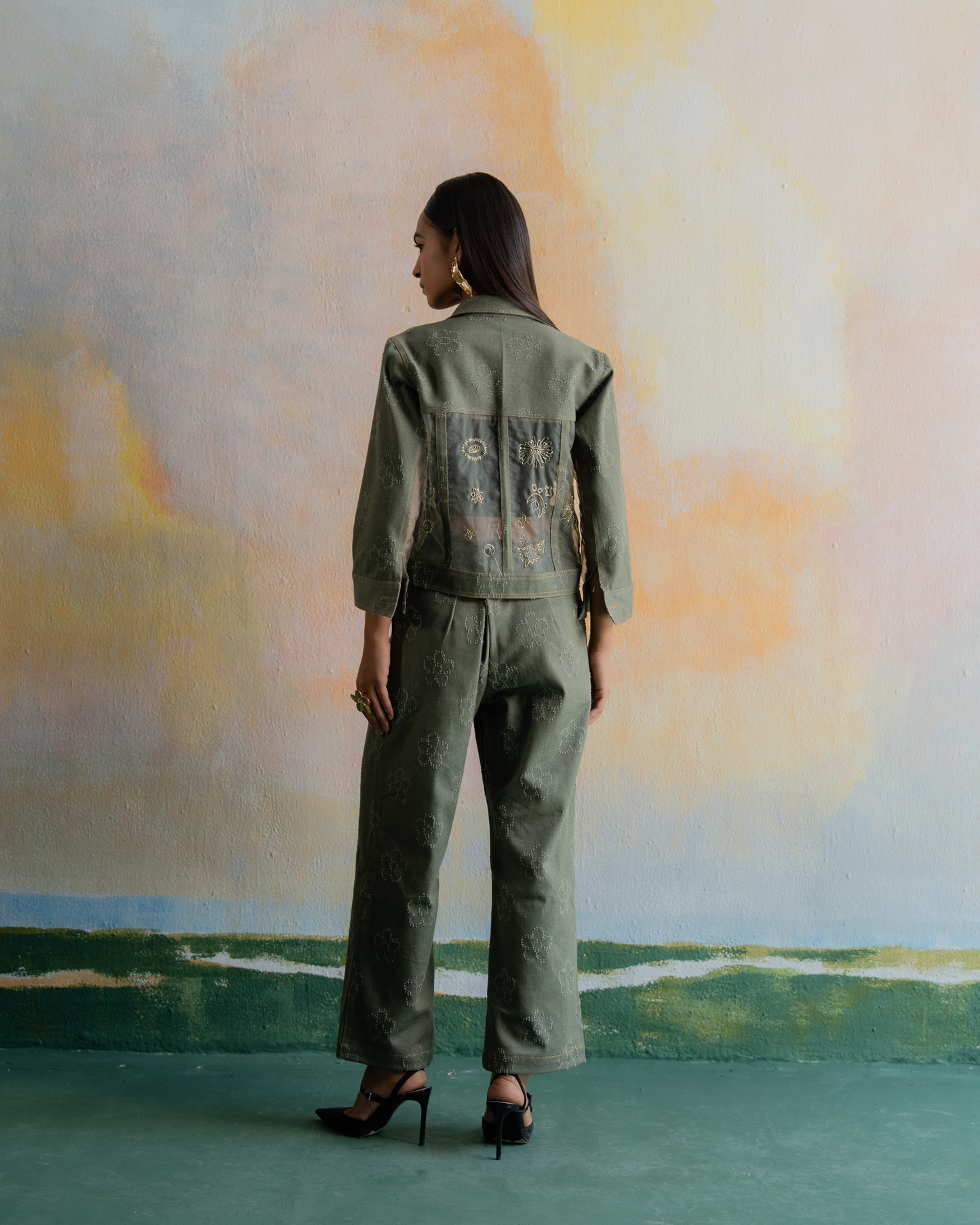 Green Galaxy Denim Set